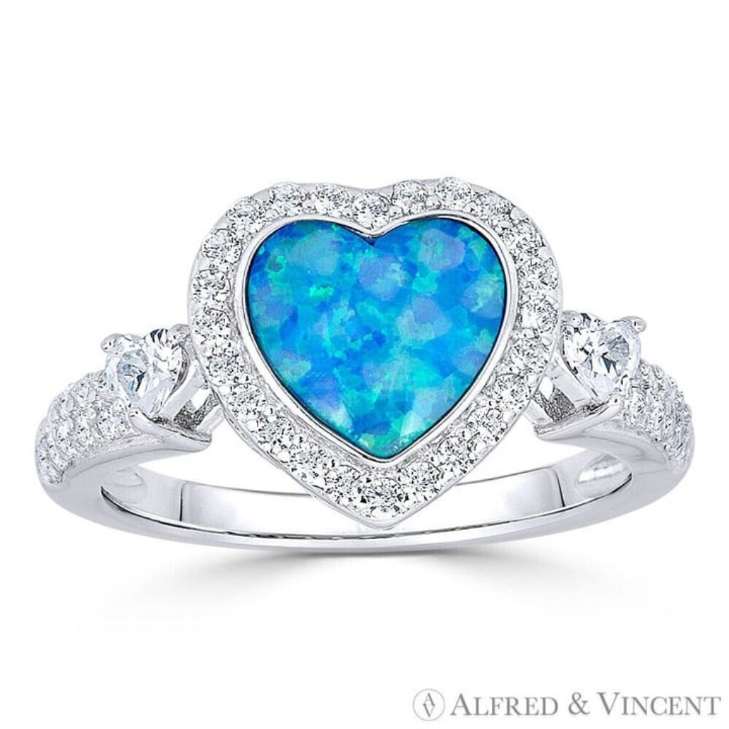 Heart Charm Opal Cz Crystal Ring In 925 Sterling Silver W Rhodium - Size 7 29$